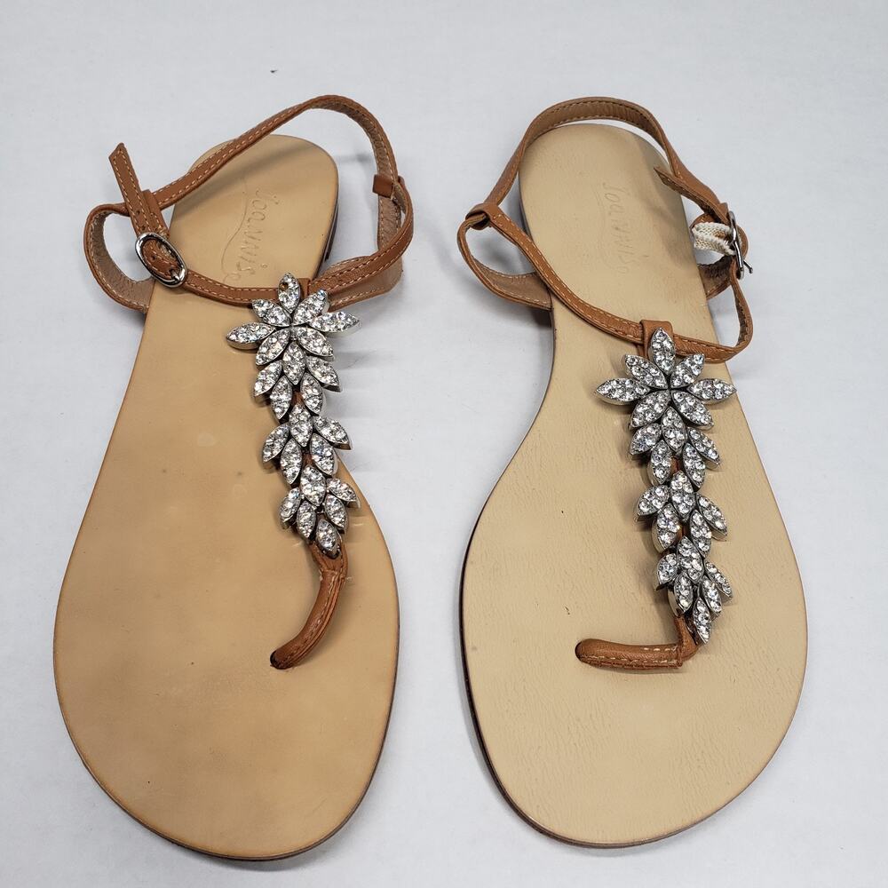 ioannis Sandals Womens 7.5 38 Tan Leather Rhinestone Honeymoon Wedding Going Out